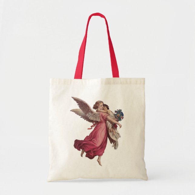 Vintage Christmas, Victorian Guardian Angel Tote Bag (Front)