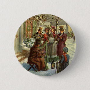 Vintage Christmas, Victorian Musicians Caroling 6 Cm Round Badge