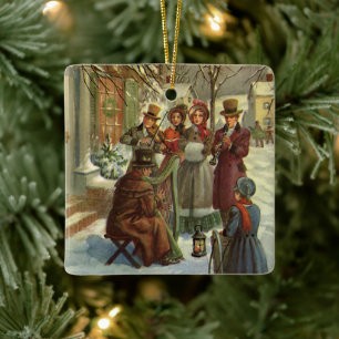 Vintage Christmas, Victorian Musicians Caroling Ceramic Ornament