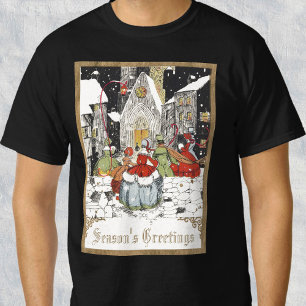 Vintage Christmas, Victorian People at Church T-Shirt