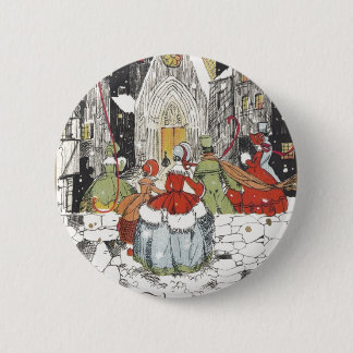 Vintage Christmas Victorian People Going to Church 6 Cm Round Badge