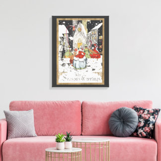 Vintage Christmas Victorian People Going to Church Canvas Print