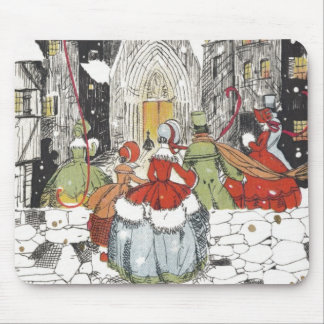 Vintage Christmas Victorian People Going to Church Mouse Pad