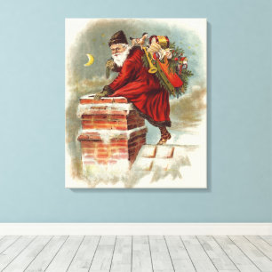 Vintage Christmas Victorian Saint Nicholas on Roof Canvas Print