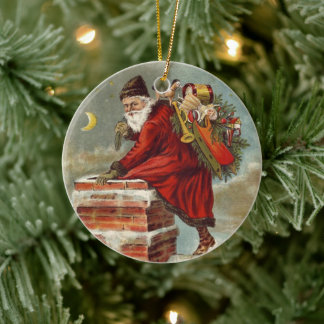 Vintage Christmas Victorian Saint Nicholas on Roof Ceramic Tree Decoration