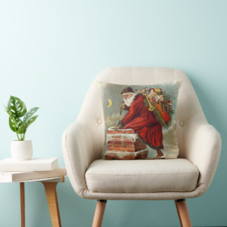 Vintage Christmas Victorian Saint Nicholas on Roof Cushion