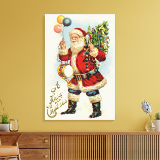 Vintage Christmas, Victorian Santa Claus Balloons Canvas Print