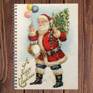 Vintage Christmas, Victorian Santa Claus Balloons Notebook