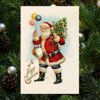 Vintage Christmas, Victorian Santa Claus Balloons Poster