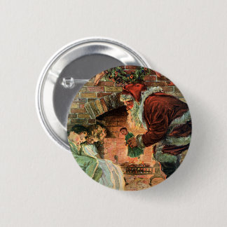 Vintage Christmas, Victorian Santa Claus Children 6 Cm Round Badge