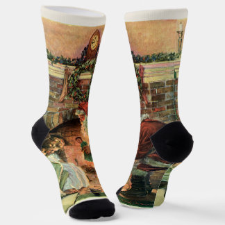 Vintage Christmas, Victorian Santa Claus Children Socks