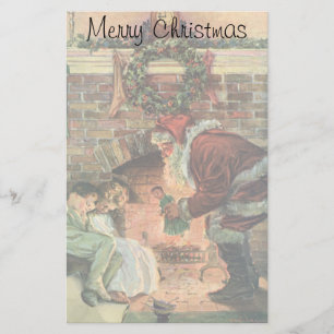 Vintage Christmas, Victorian Santa Claus Children Stationery