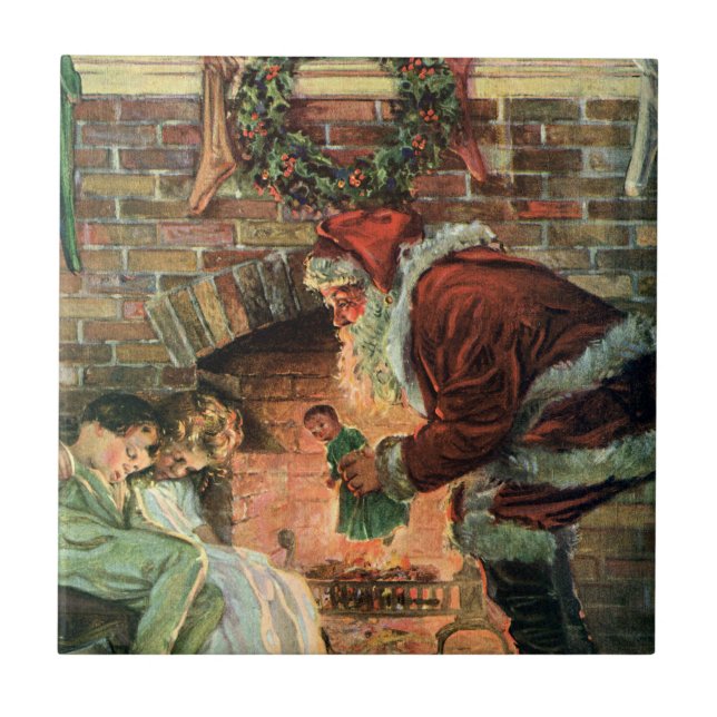 Vintage Christmas, Victorian Santa Claus Children Tile (Front)