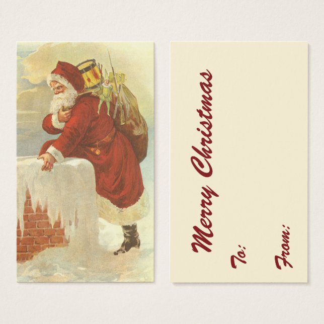 Vintage Christmas Victorian Santa Claus in Chimney (Front & Back)