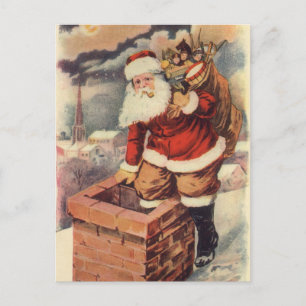 Vintage Christmas Victorian Santa Claus in Chimney Holiday Postcard