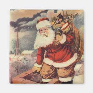 Vintage Christmas Victorian Santa Claus in Chimney Magnet