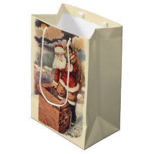 Vintage Christmas Victorian Santa Claus in Chimney Medium Gift Bag