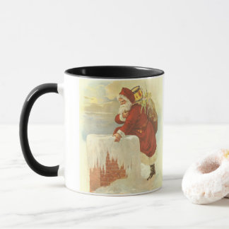 Vintage Christmas Victorian Santa Claus in Chimney Mug