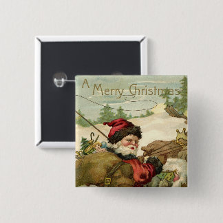 Vintage Christmas, Victorian Santa Claus in Sleigh 15 Cm Square Badge