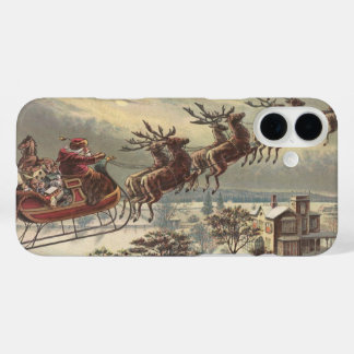 Vintage Christmas, Victorian Santa Claus in Sleigh iPhone 16 Plus Case