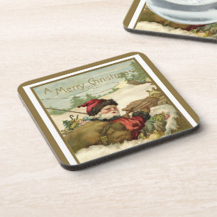 Vintage Christmas, Victorian Santa Claus in Sleigh Coaster