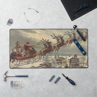 Vintage Christmas, Victorian Santa Claus in Sleigh Desk Mat