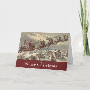 Vintage Christmas, Victorian Santa Claus in Sleigh Holiday Card
