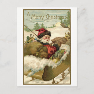 Vintage Christmas, Victorian Santa Claus in Sleigh Holiday Postcard