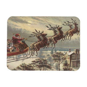 Vintage Christmas, Victorian Santa Claus in Sleigh Magnet
