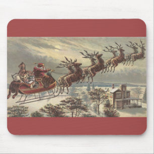 Vintage Christmas, Victorian Santa Claus in Sleigh Mouse Pad