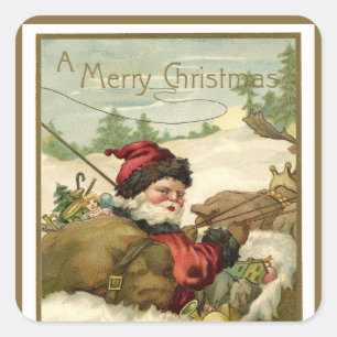 Vintage Christmas, Victorian Santa Claus in Sleigh Square Sticker
