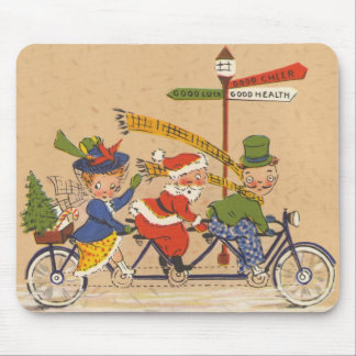 Vintage Christmas, Victorian Santa Claus on Bike Mouse Pad
