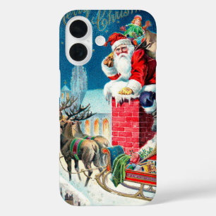 Vintage Christmas Victorian Santa Claus on Chimney iPhone 16 Case