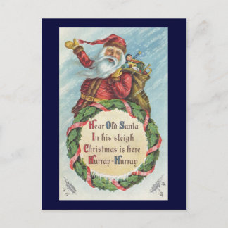 Vintage Christmas, Victorian Santa Claus on Wreath Holiday Postcard