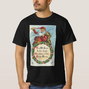 Vintage Christmas, Victorian Santa Claus on Wreath T-Shirt