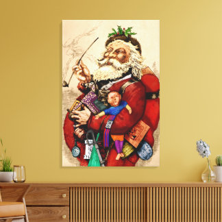 Vintage Christmas, Victorian Santa Claus Pipe Toys Canvas Print