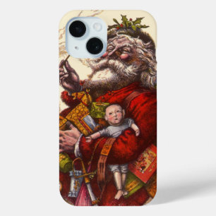 Vintage Christmas, Victorian Santa Claus Pipe Toys iPhone 15 Case