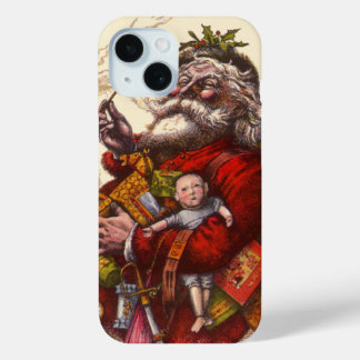 Vintage Christmas, Victorian Santa Claus Pipe Toys iPhone 15 Case