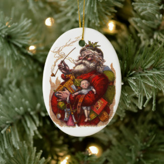 Vintage Christmas, Victorian Santa Claus Pipe Toys Ceramic Tree Decoration