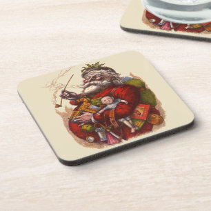 Vintage Christmas, Victorian Santa Claus Pipe Toys Coaster