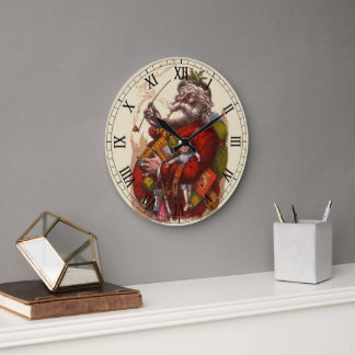 Vintage Christmas, Victorian Santa Claus Pipe Toys Large Clock