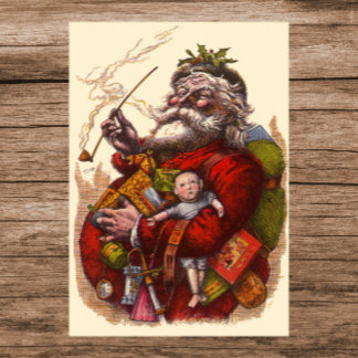Vintage Christmas, Victorian Santa Claus Pipe Toys Poster
