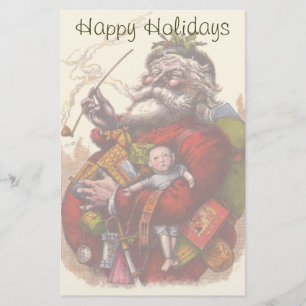 Vintage Christmas, Victorian Santa Claus Pipe Toys Stationery