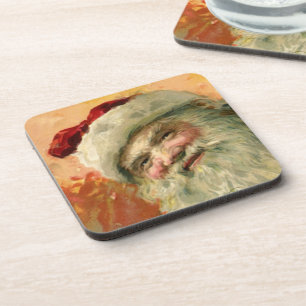 Vintage Christmas, Victorian Santa Claus Portrait Coaster
