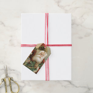 Vintage Christmas, Victorian Santa Claus with Pine Gift Tags
