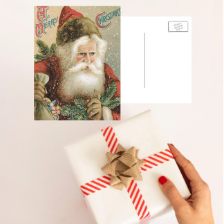 Vintage Christmas, Victorian Santa Claus with Pine Holiday Postcard