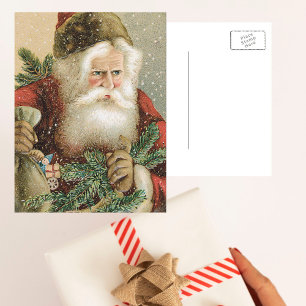Vintage Christmas, Victorian Santa Claus with Pine Holiday Postcard
