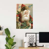 Vintage Christmas, Victorian Santa Claus with Pine