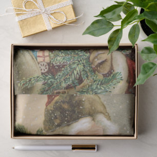 Vintage Christmas, Victorian Santa Claus with Pine Tissue Paper