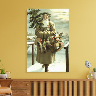 Vintage Christmas, Victorian Santa Claus with Toys Canvas Print